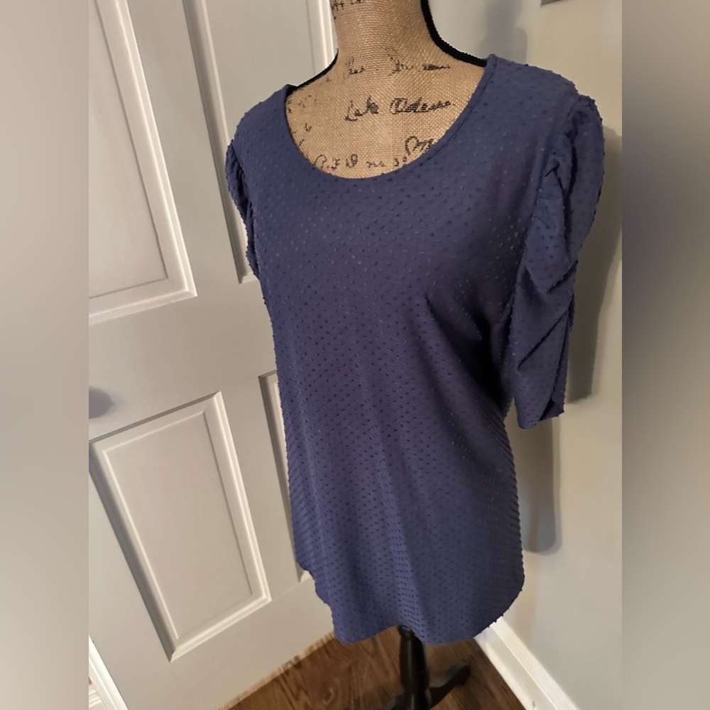 W5 Mid Sleeve Dot Textured Blue Top
